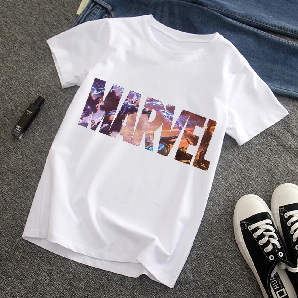 Новая футболка с надписью Marvel Мужская мультяшным аниме Харадзюку кавайная