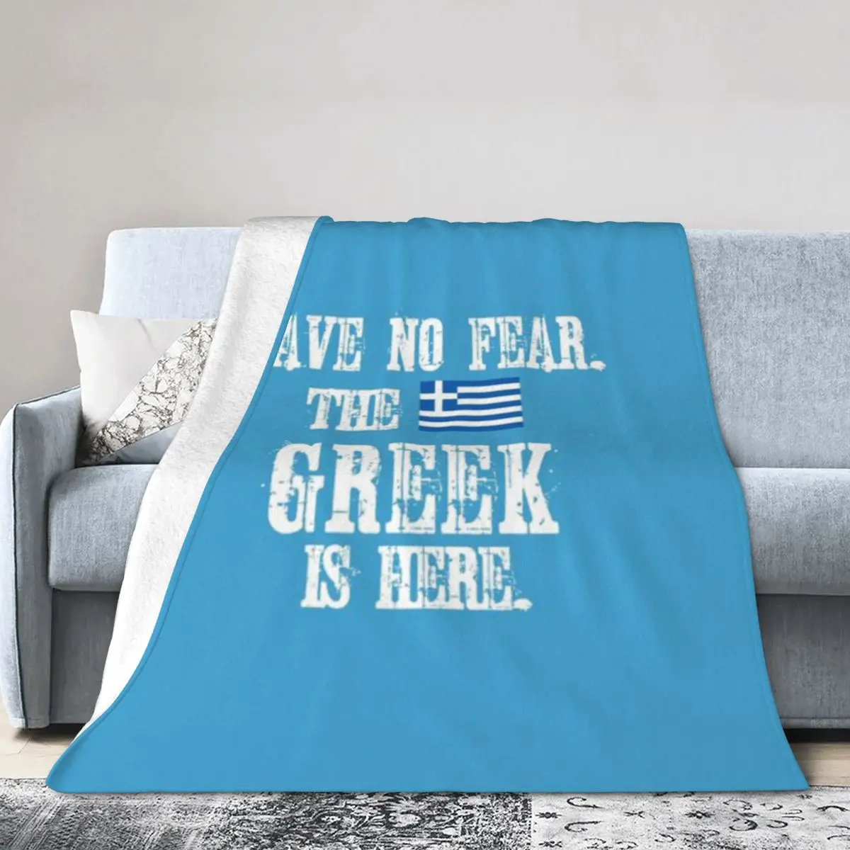 Не бойтесь греческая здесь - флаг Греции. Ультрамягкое одеяло из микрофлиса.