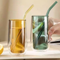 2pcs double wall glass cup colorful tea coffee mug heat resistant glass cup creative mug for milk juice household drinkware