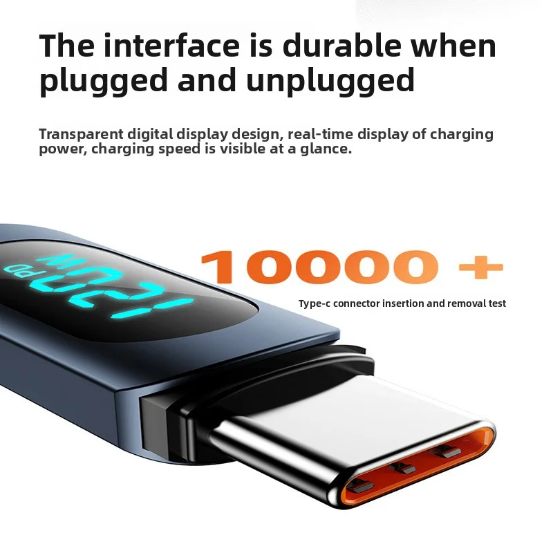 Фото 6A Пружинный USB-кабель для быстрой зарядки типа C, шнур для быстрой зарядки 120 Вт, цифровой дисплей, нейлоновая оплетка USB C для iPhone 17, провод Android №3