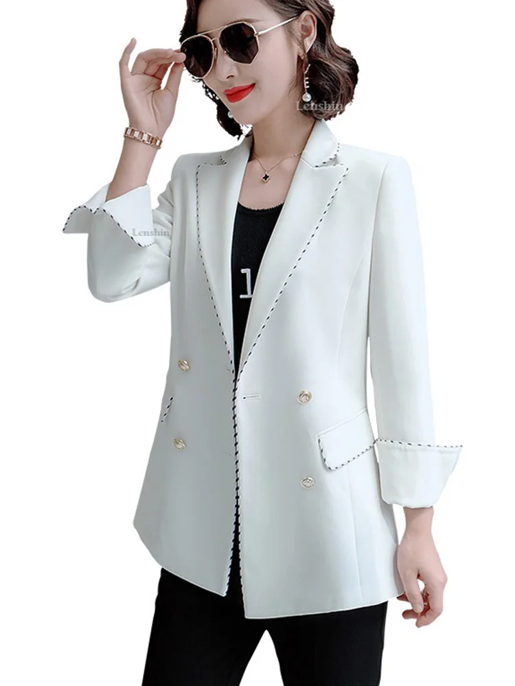 Double Breasted Binding Blazer with Pockets Loose High-street Casual Fashion Style Jacket Office Lady Coat Wholesales Dropship