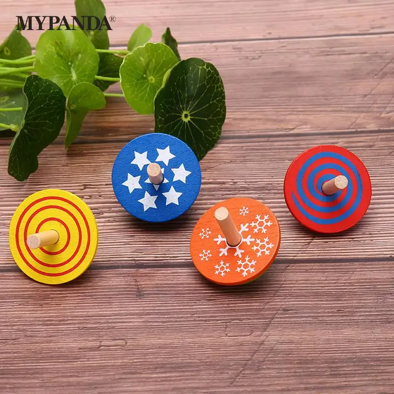 

4pcs Wooden Spinning Tops Colorful Funny Gyro Toy Spinning Top for Children Kids Random Color