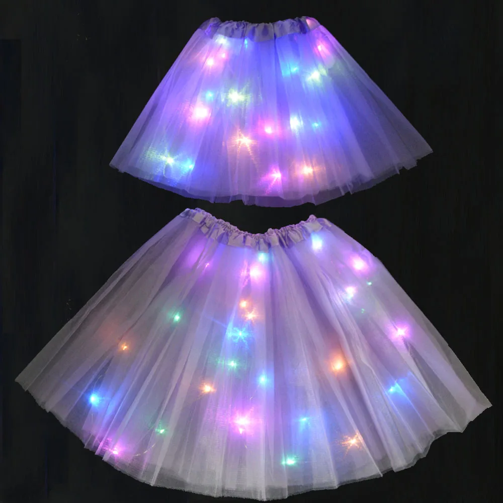 

2023 Adult Girl LED Skirt Neon Light Up Tutu Stage Dance Glow Birthday Party Gift Flower Crown Fairy Costume Magic Wand