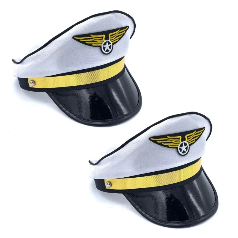

L5YA 2 Pieces Stage Aviation Cap Captain Hat Adjustable Octagonal Hat with Badge Hat for Birthday Gatherings