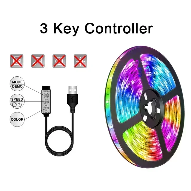 

Светодиодная лента RGB 5050 с дистанционным управлением через приложение для телевизора, светодиодная подсветка, гибкая лента, USB 5 В, светодиодная подсветка для украшения игровой комнаты ПК