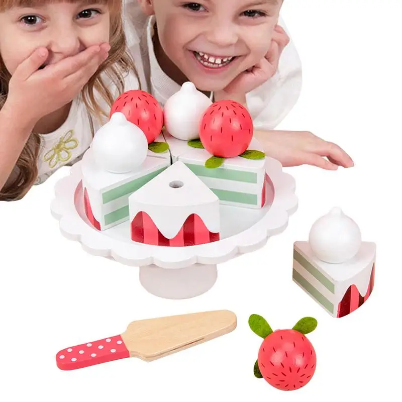 

Cake Toy Set Safe Educational Kitchen Playset Pretend Play Wooden Play Food Attractive Cake Toy For Kids Children Students