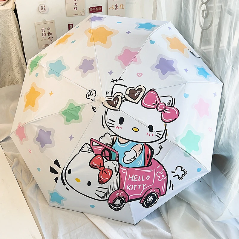 

Cartoon Sanrio Umbrella Hello Kittys Kawaii Cute Student Rainy Folding Sun Uv Protection Portable Folding Sunshade Toys Girls
