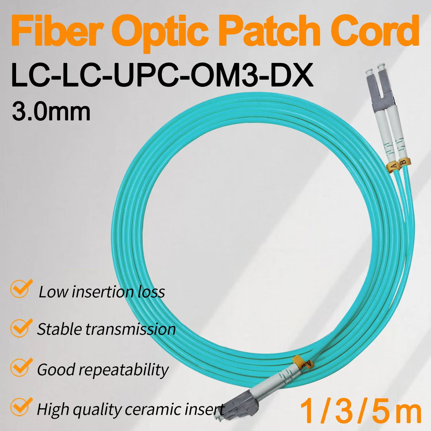 

3.0mm LC UPC OM3 Fiber Optical Patch Jumper Cable Cord Multimode Duplex 1m 3m 5m PVC SM 1310/1550nm FTTH