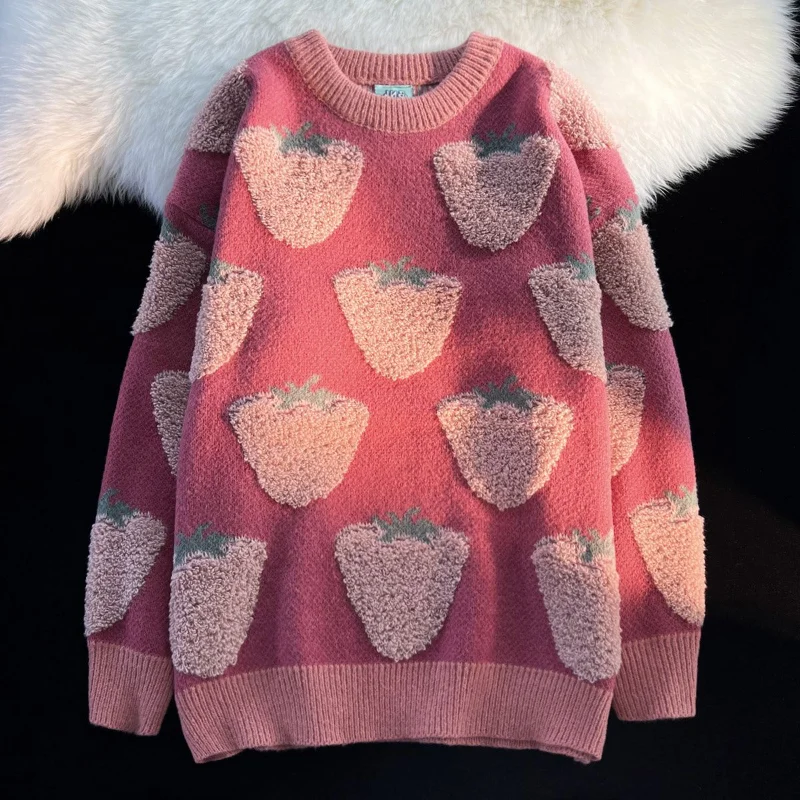 

New oversize lazy hair pink pullover sweater women soft waxy peach sweater high-grade long-sleeved upper pullover female tops