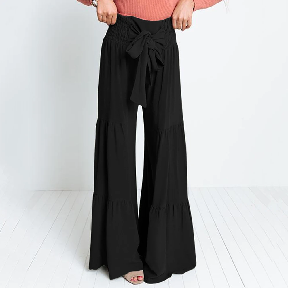 

Pure Color Design Vintage Casual Loose Pants Wide Leg Pants Lace-up Pants Comfortable Polyester Fiber Material New