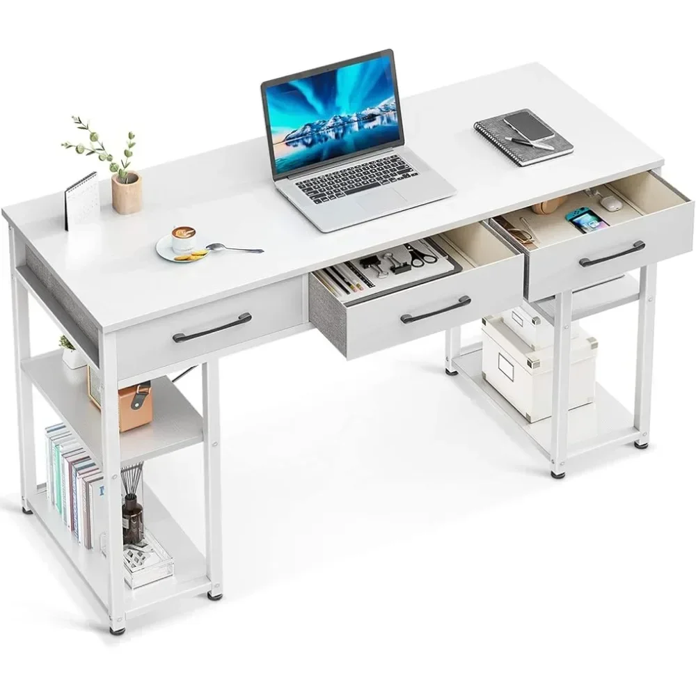 

Офисный маленький компьютерный стол ODK: домашний стол со встроенными полками и полками для хранения, современный письменный стол, белый, 48x16 дюймов