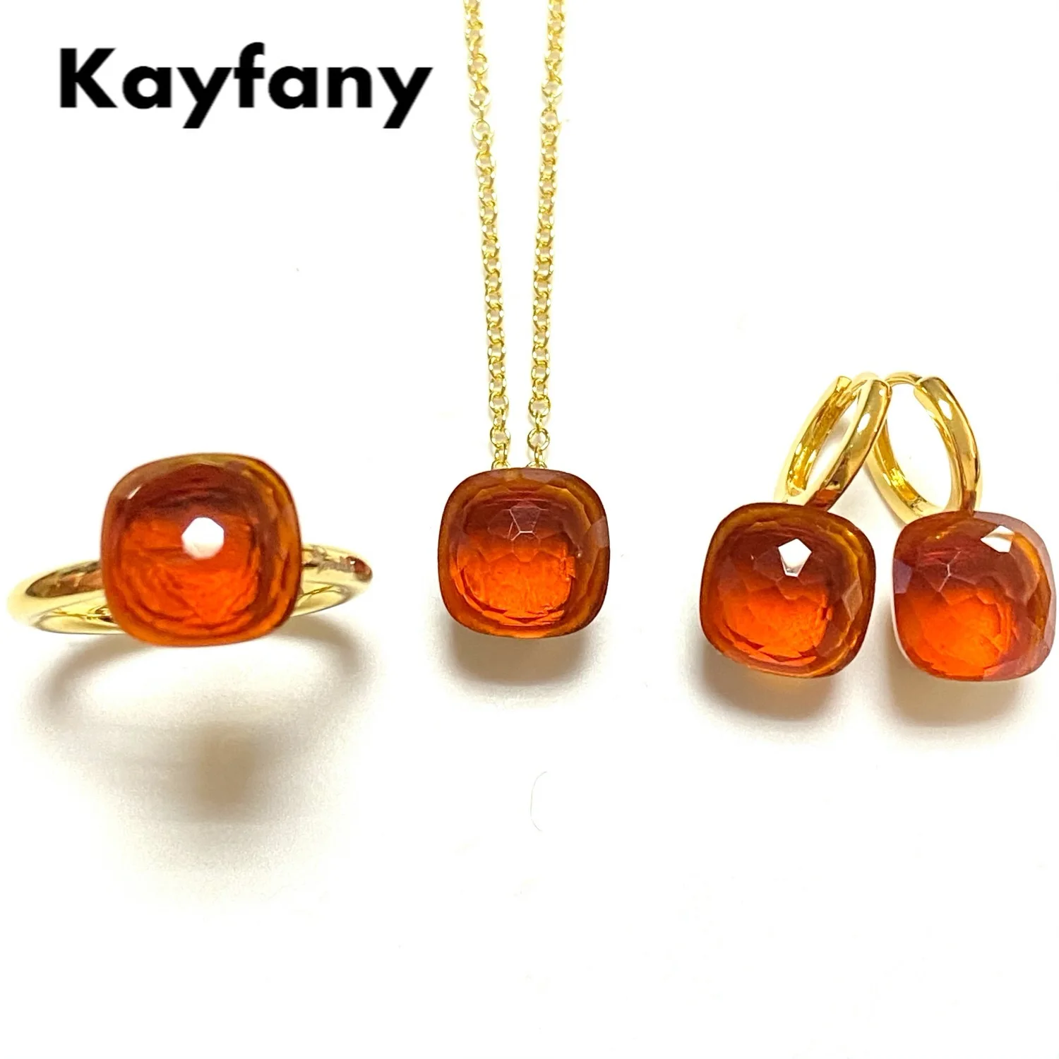 

Jewelry Set For Women 11.6mm Big Stone Ring Earrings Necklace Set 13Colors Candy Crystal Jewelry Square Candy Ring