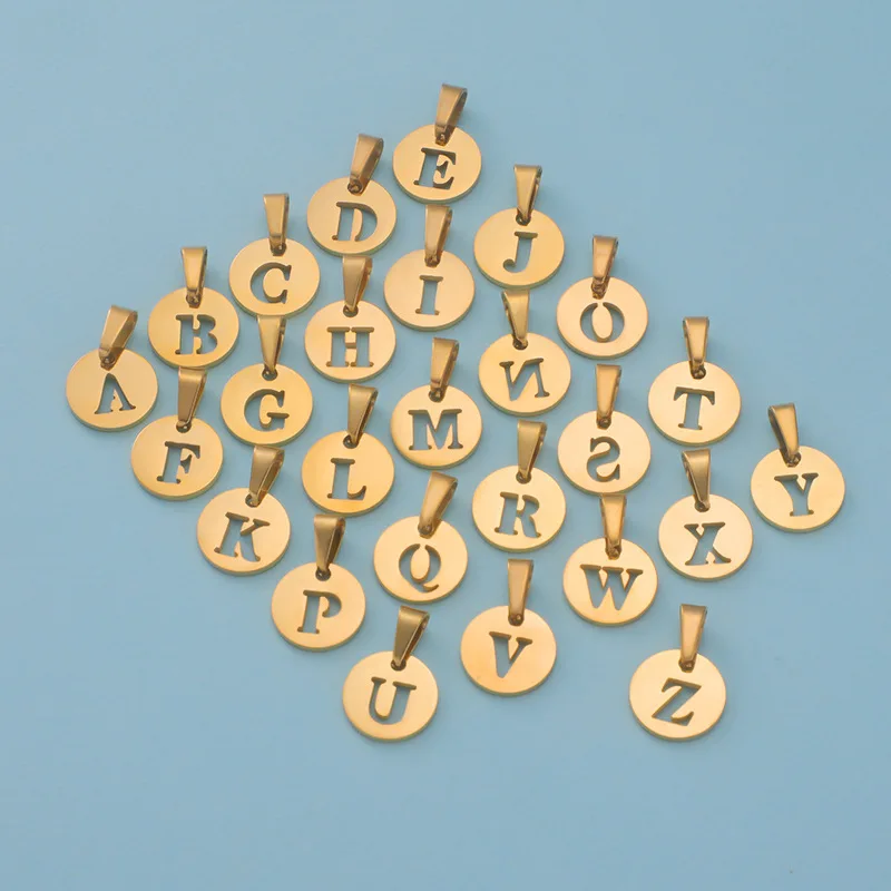 

Fnixtar 26pcs Stainless Steel 10mm Round Cut Out Alphabet Charms DIY Initials From A-Z Alphabets Pendant With Melon Seeds Buckle