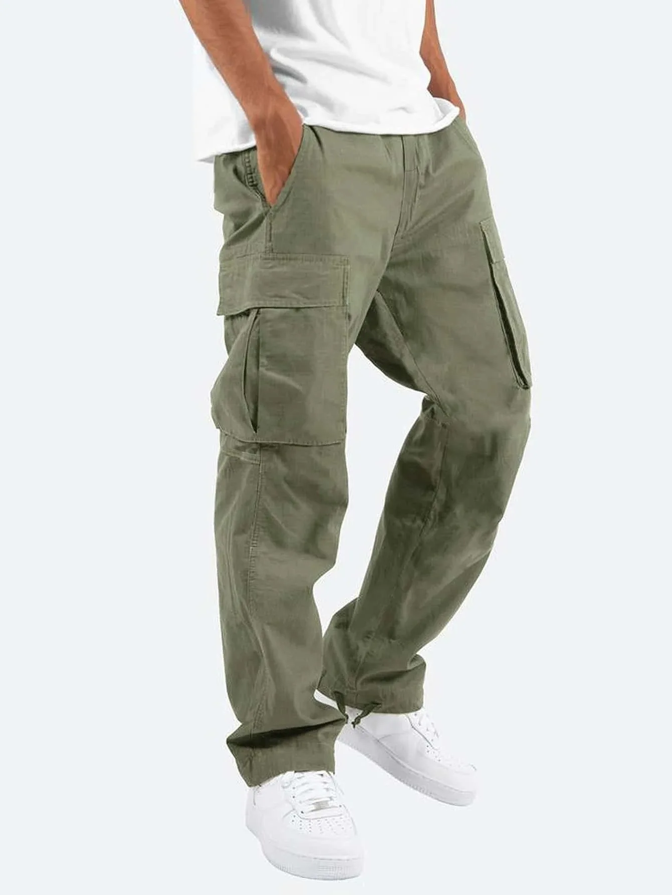 2023 New Summer Multi-Pockets Men's Cargo Pants Casual Slim Fit Joggers Fashion Drawstring Cotton Work Trousers Male Streetwear
