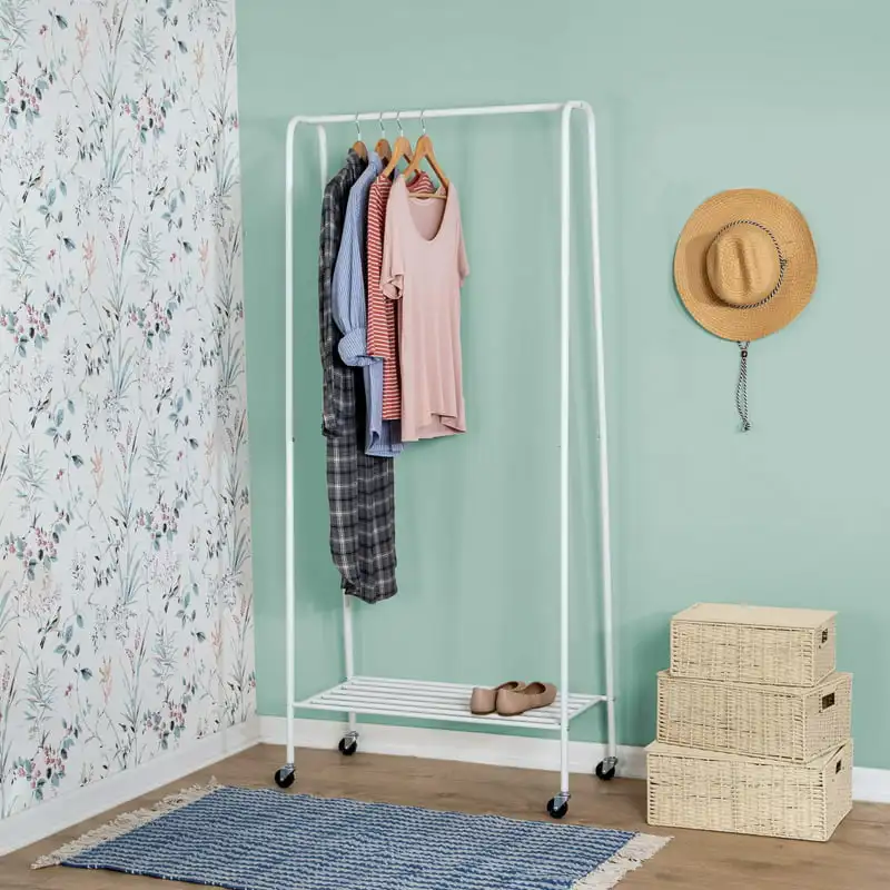 

Garment Rack With Shoe Shelf, Metal, Matte White