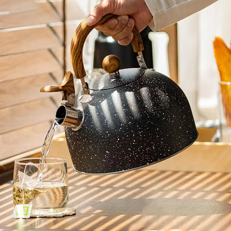 

Instant Water Heater Wooden Handle Tea Kettle 2.5L Stainless Steel Whistling Tea Kettle Suitable For Home Bar Restaurant Offices