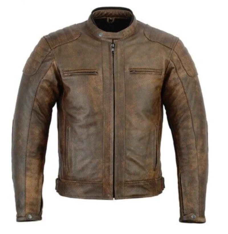 Jacket Men's Brown Fashion Leather Motorcycle Motorcycle European and American Fashion Trend