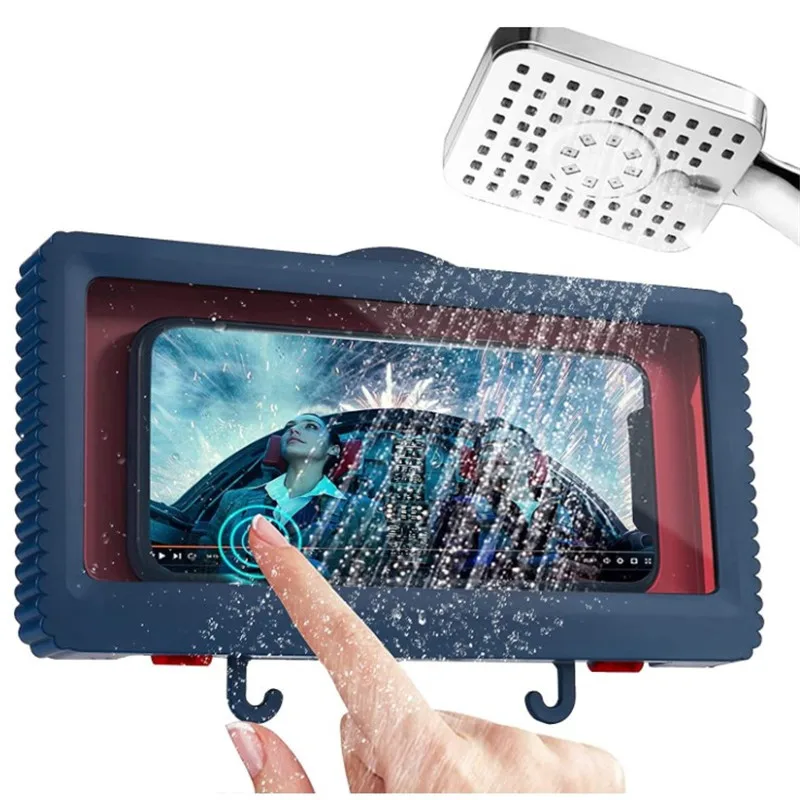 

Phone Holder Waterproof Phone Box Holder Chase Storage Free Punching Bathroom Wall Hanging Kitchen Shelf Shower Storage Boxes