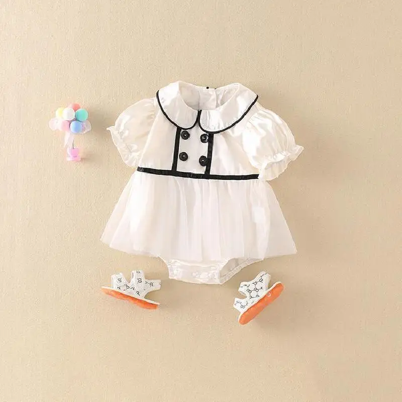 

Белые милые Боди с круглым воротником для маленьких девочек, летняя одежда, одежда с коротким рукавом