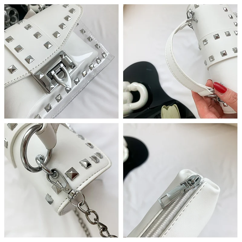 Clear Transparent PVC Shoulder Bags Women Candy Color Women Jelly Bags Purse Solid Color Handbags Female Rivets Crossbody Bag
