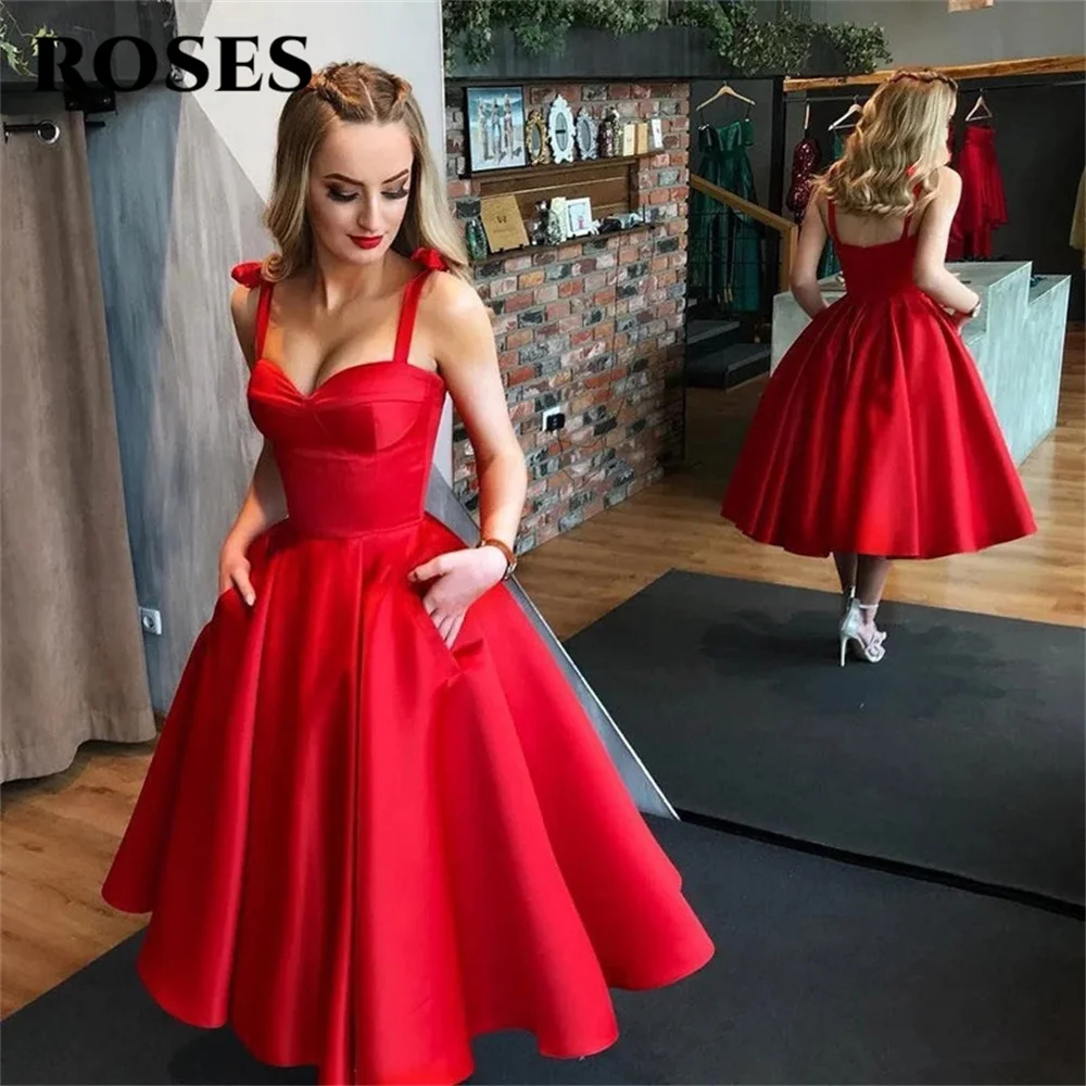 

New Arrival Spaghetti Evening Dresse Formal vestido noiva sereia Red Satin Party robe de soiree Sweetheart Lace-up Prom Gown