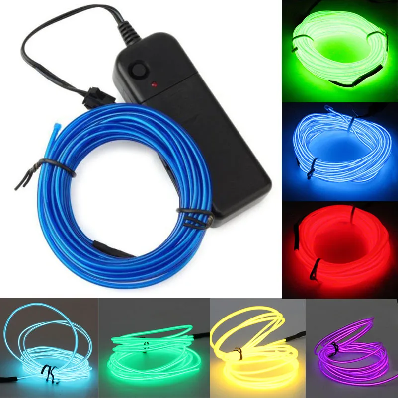 

1M - 5M Battery Operated Neon LED Lights Glow EL Wire String Strip Flexible Rope Party Decor