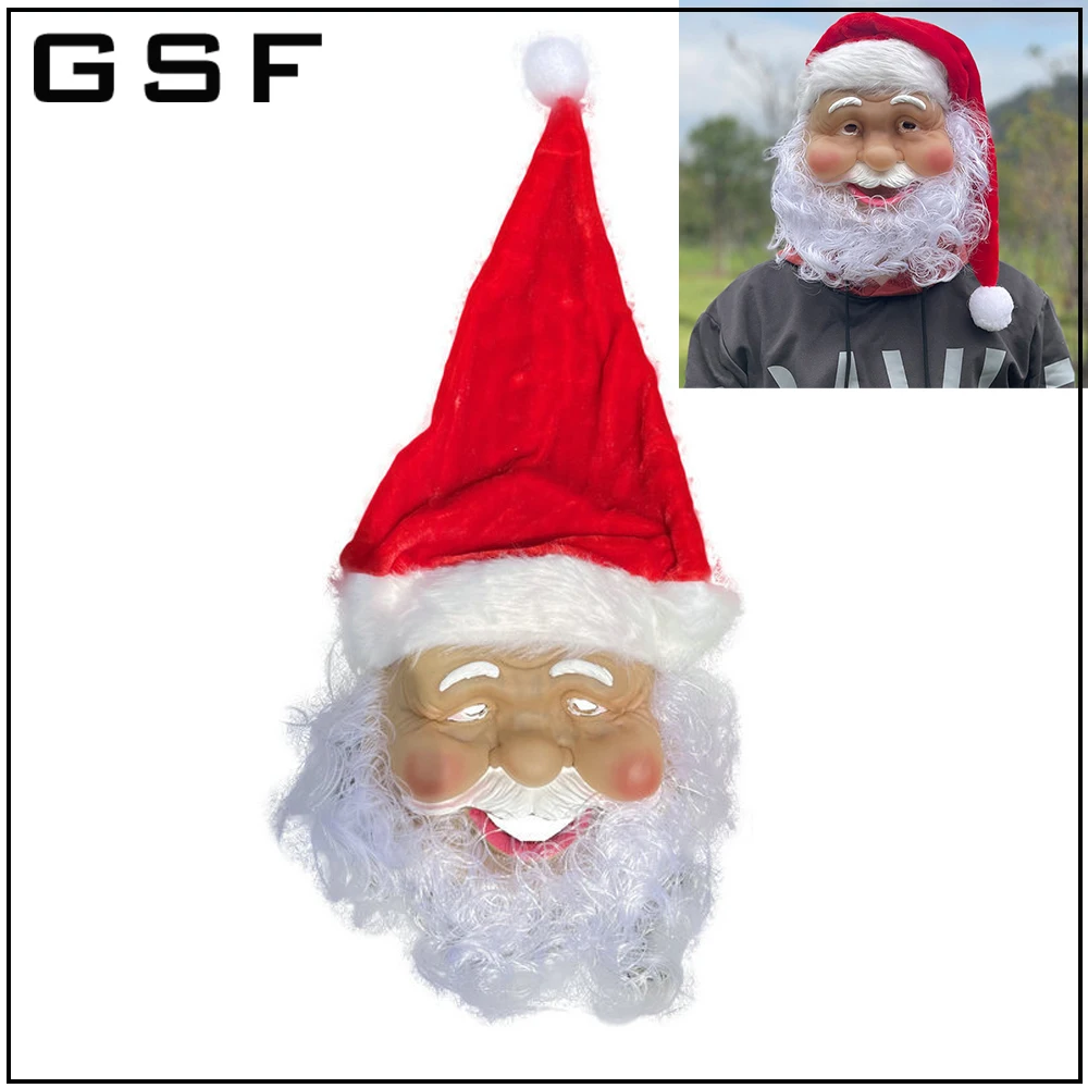

GSF Christmas Face Mask Adults Santa Clause Latex Mask Headgear Cosplay Tools for Theme Party Props