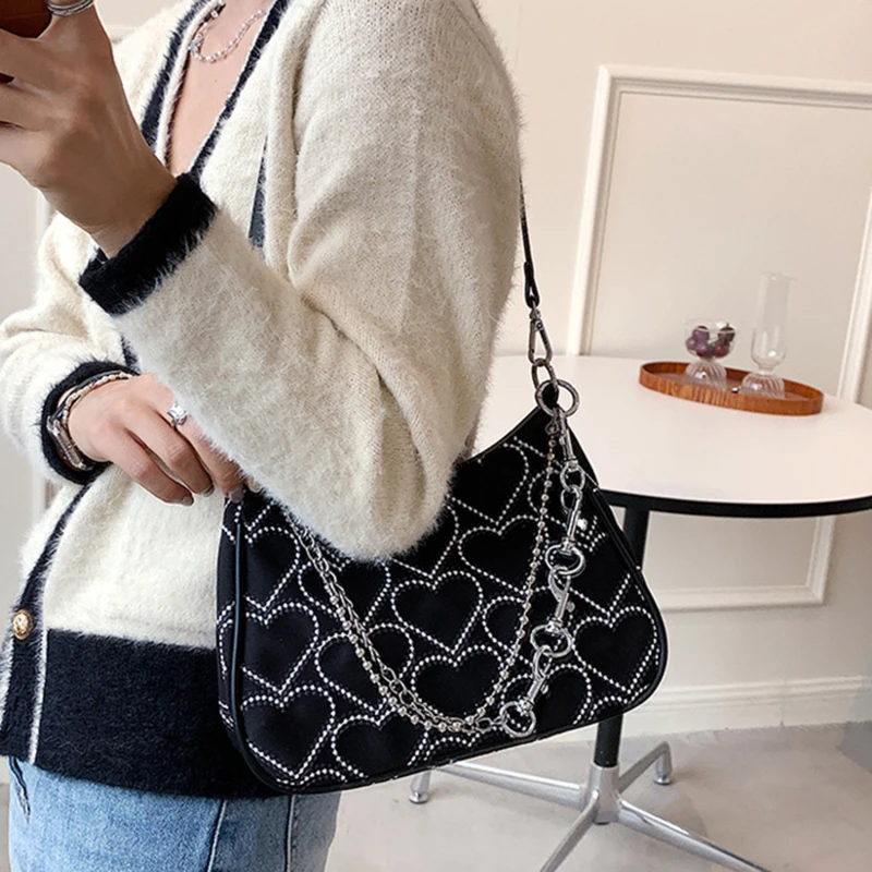

Fashion Handbags 2023 Heart Shape Embroidered Girl Autumn Winter Shoulder Bag Woman Lolita Gothic Tote Canvas Bag