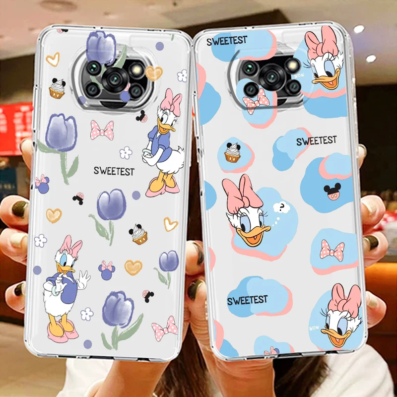 

Disney Daisy Duck Cute Transparent Phone Case For Xiaomi Mi Poco X5 X4 X3 NFC F4 F3 GT M5s M4 M3 Pro C55 C50 5G