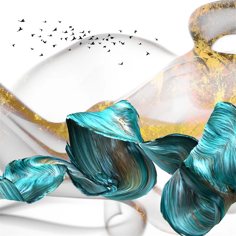 Зеленая абстрактная Геометрическая Настенная картина Дрифт роскошная линия