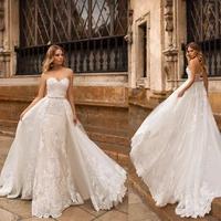 boho tulle civil wedding dresses for woman lace appliques backless bridal a line gowns formal bride robe vestido de novia
