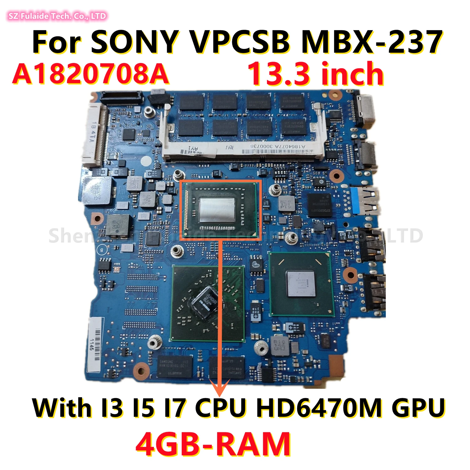 Материнская плата для ноутбука SONY VPCSB MBX-237 с процессором I3 I5 I7 HD6470M 512M GPU 4G-RAM 13,3 дюймов A1820708A 100% протестирован