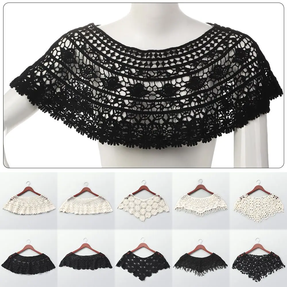 

Women Accessories Hollow Out Tassel Sun Protection Fake Collar Lace Waistcoat Shawl Poncho Crochet Knit Cape