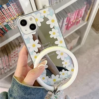cute bracelet wrist ring flower makeup mirror phone case for iphone 13 11 12 pro x xr xs max 13mini 7 8 plus cartoon clear cover