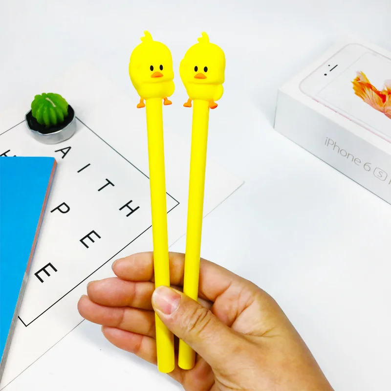 

24 pcs Cartoon Cute Student Soft Sister Creative Animal Modeling Black Water Pen Shake Tone Small Yellow Duck Neutral Pen