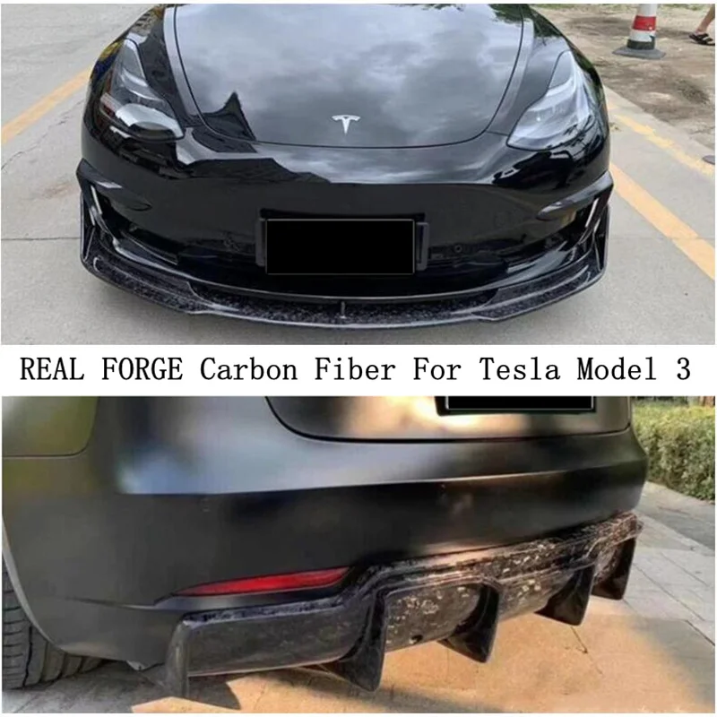 

REAL FORGE Carbon Fiber For Tesla Model 3 2019 2020 2021 2022 Front Lip Rear Diffuser Bumper Body Side Skirt Kit Spoiler
