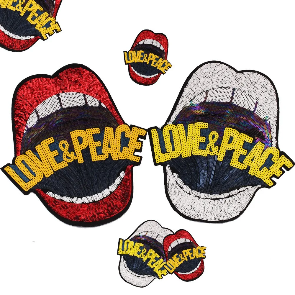 

Large Sequin Patches on Clothes Mouth Decorative Sticker Clothing Accessories Iron-on Patch Embroidered Applique DIY Badges