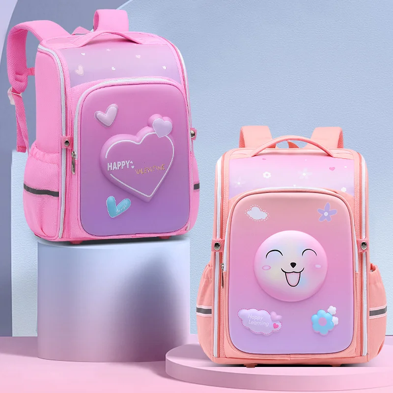 

Girls Backpacks for Primary School 1 Grade Kids Bags Pink Love Princess Bookbag Oxford Waterproof Mochilas Infantil Reflective