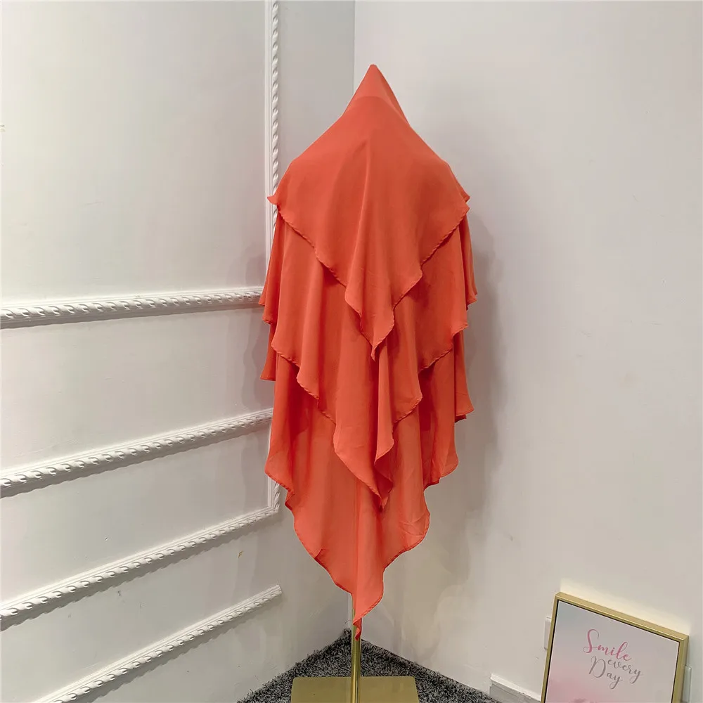 2023 Muslim Women Hijabs Solid Color Three-layer Bandana Dubai Turkish Turban Marocain Modest Colthing