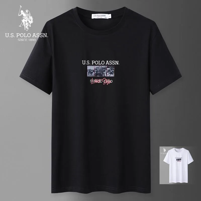 Мужские и женские черно-белые футболки с принтом U.S. Polo Assn. Летние модные удобные