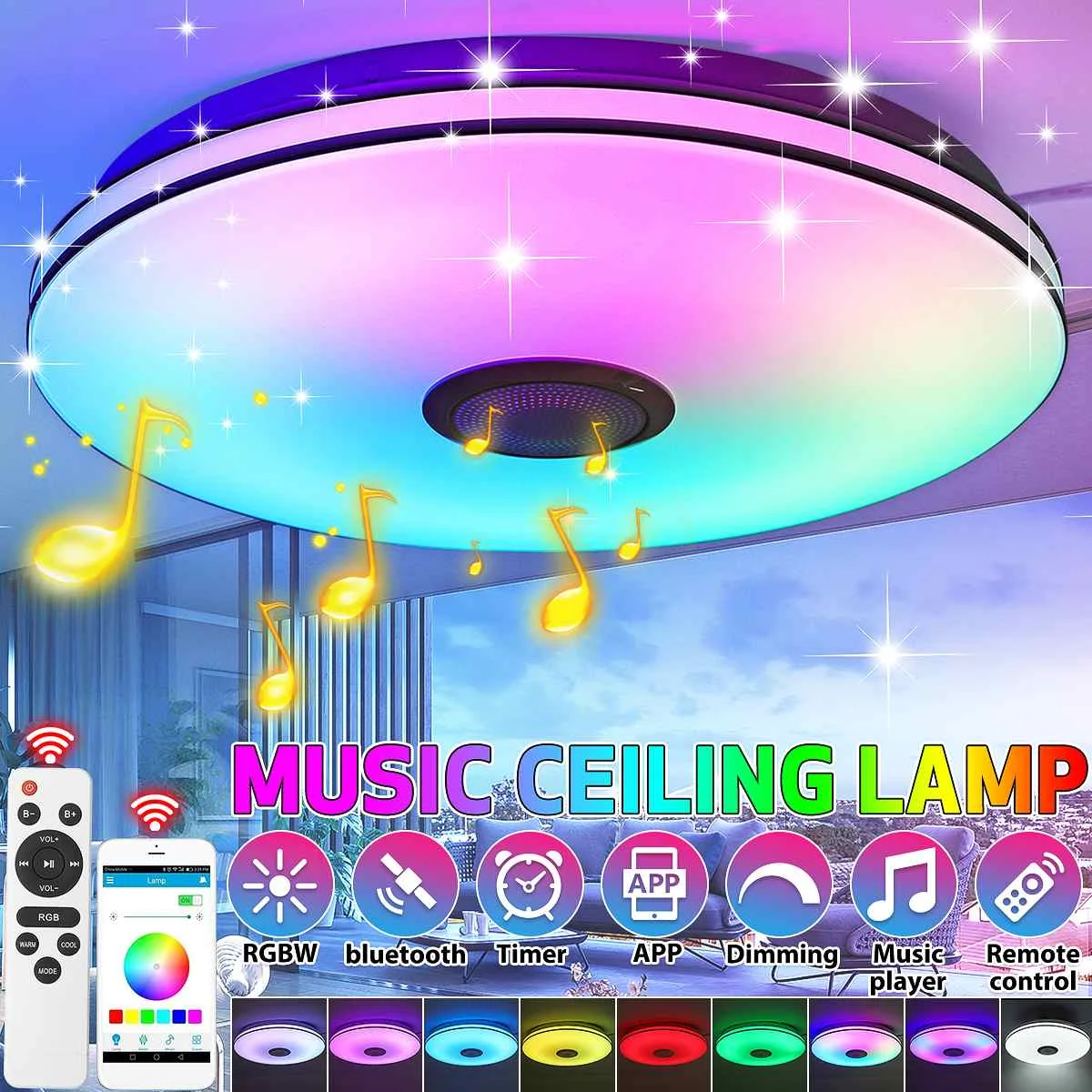 

RGB-светильник потолочный светодиодный с дистанционным управлением, 300 Вт, 40 см