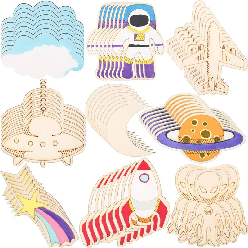108 шт. незавершенные деревянные вырезы для космоса