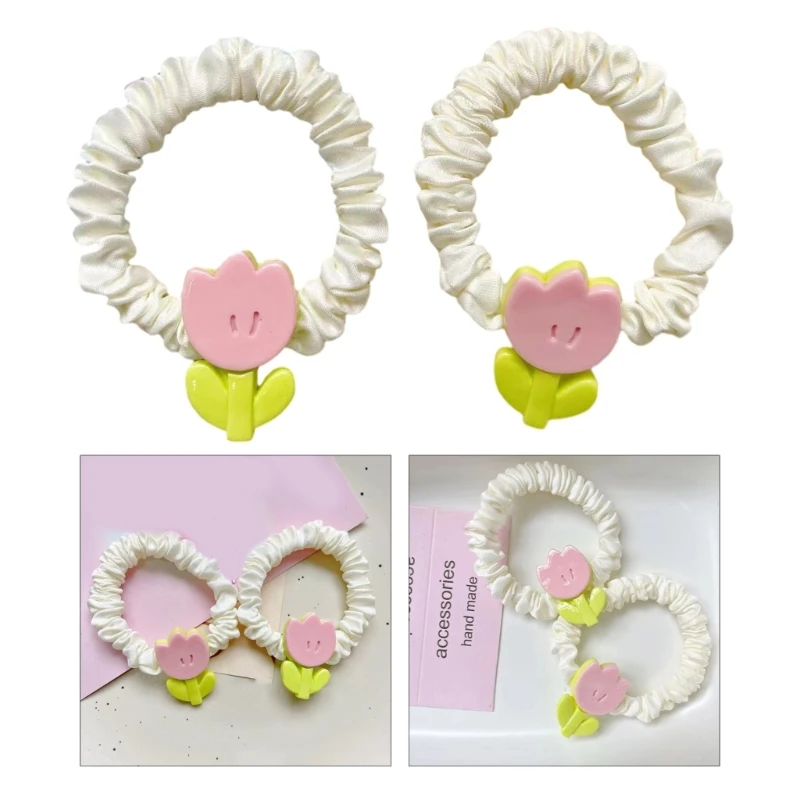 

Tulips Flower Hair Bow Stretchy Hairband Hair Ties Ponytail Holder for Women