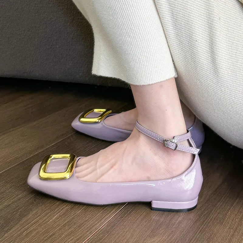 

Женские туфли-лодочки с металлическим украшением bailos 2023, модные туфли на низком квадратном каблуке, женские элегантные туфли с ремешком на ...