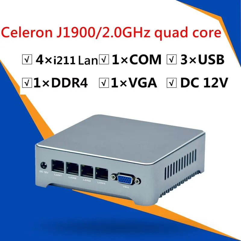 12CM Mini Pc J1900 J4125 Quad Core 4 LAN Fanless Mini Desktop Computer Router 1*VGA 3*Usb COM Pfsense OS