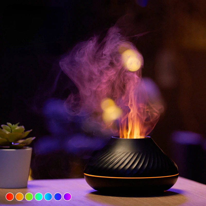 130ml Volcanic Aroma Diffuser Essential Oil Diffuser USB Portable Air Humidifier with Fire Colorful Night Light Flame Humidifier enlarge