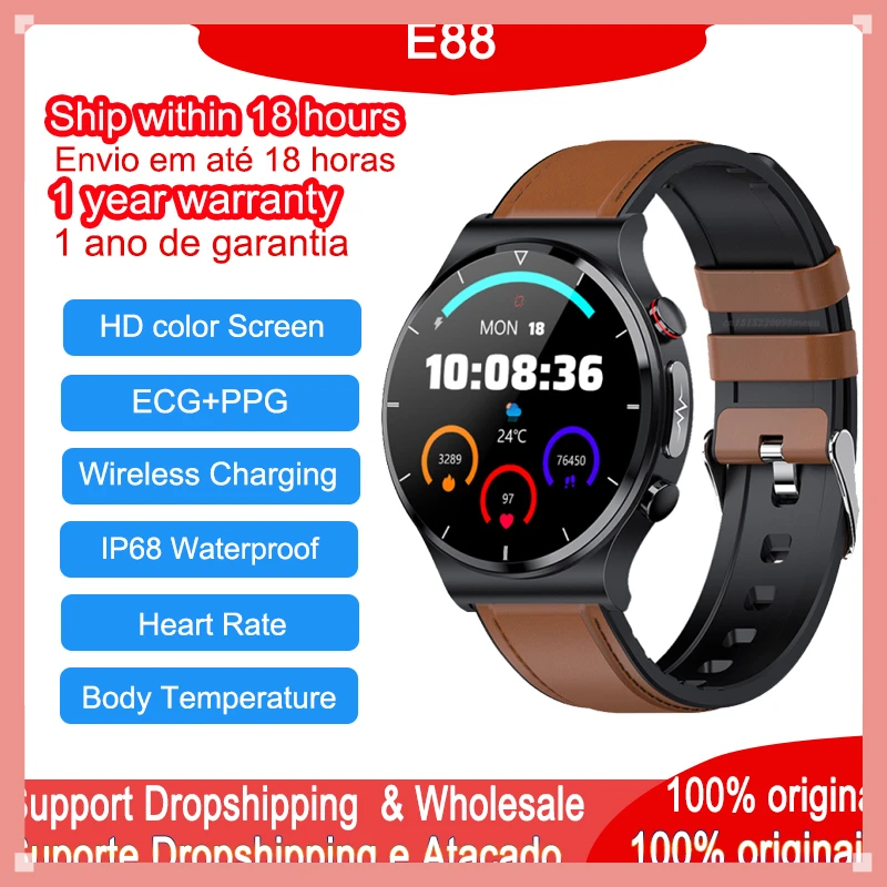 

NEW Original E88 Smart Watch Men 1.32 Inch Screen EGG Collector IP68 Waterproof Body Temperature Wireless Charging Smartwatch