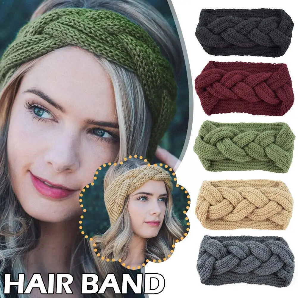 

Women Knitted Wool Headband Pure Color Winter Warm Twisted Warmer Head Hairband Turban Ear Stretch Wrap P8G7