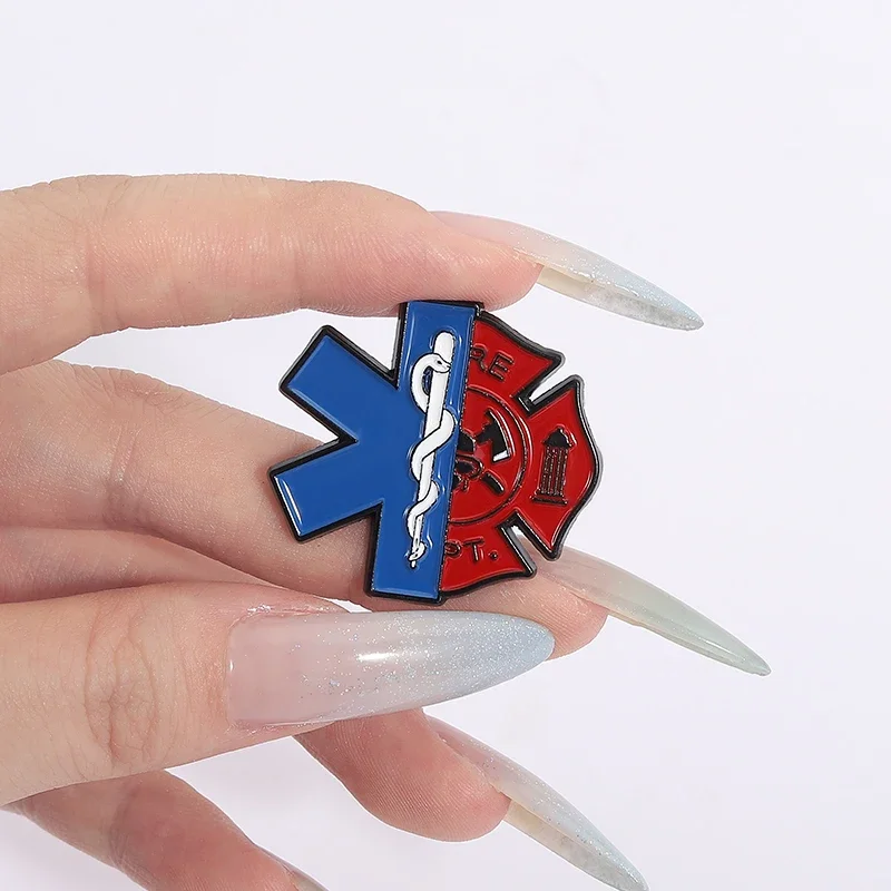 Фото Эмалированные булавки Emt Star Of Life на заказ, медицинский аварийный знак пожарного, броши, значок на лацкане для одежды, ювелирное изделие, подарок для друзей №3