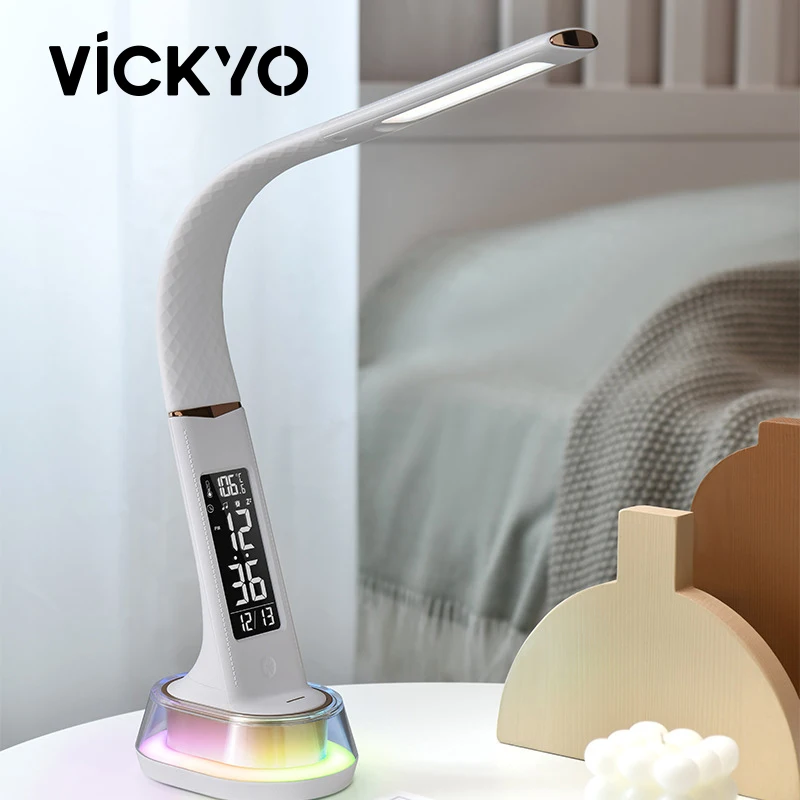 

Многофункциональные светодиодные настольные лампы VICKYO, USB-зарядка, календарь, часы, сенсорные ночные светильники для чтения для детской, спальни, кабинета, работает